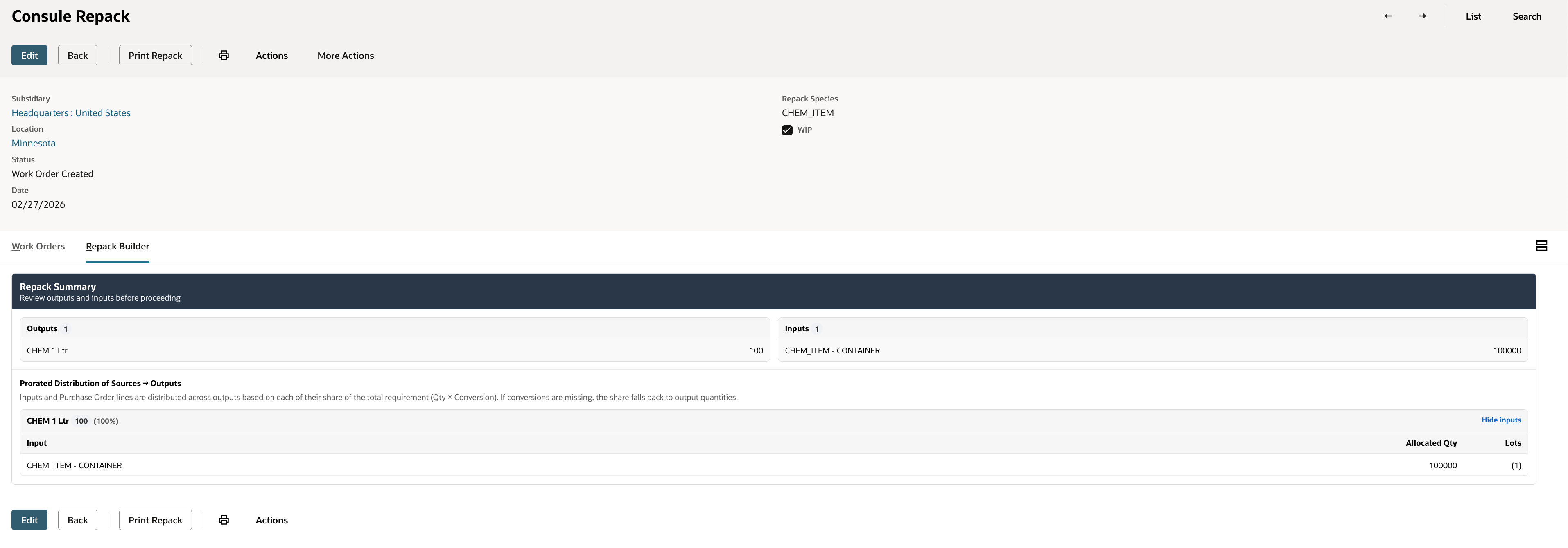 Repack Orders summary view mode